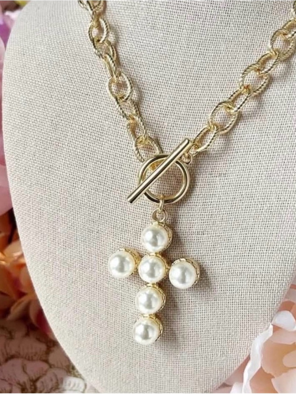 Park Lane Blessed Gold Pearl Cross Pendant Necklace